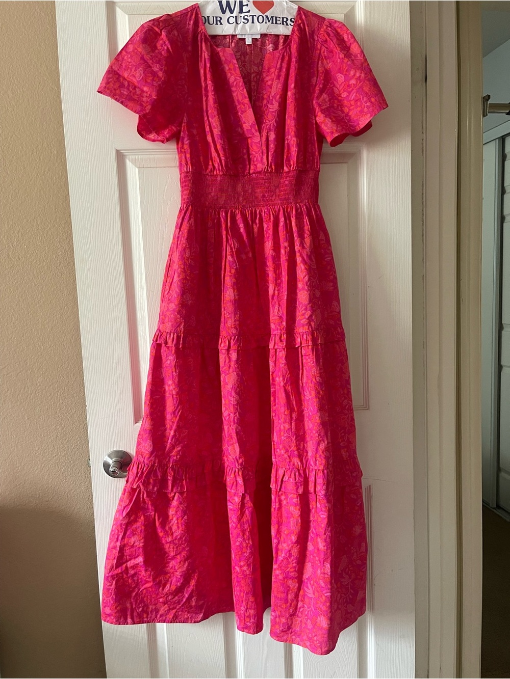 Sugarlips Hot Pink Floral Tiered Maxi Dress